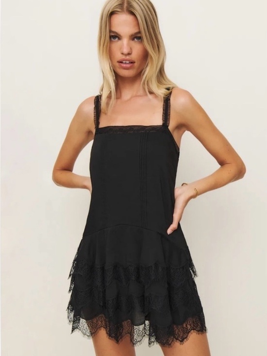 Reformation Dresses & Skirts - Reformation Black Lace Mini Dress with Strappy Detail Size 4 like new